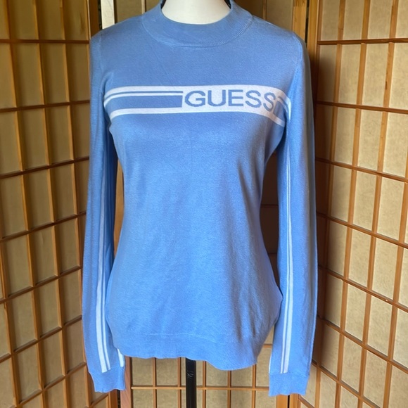 Guess Sweater Light Blue Long Sleeves Guess Logo Sweater - Picture 1 of 12